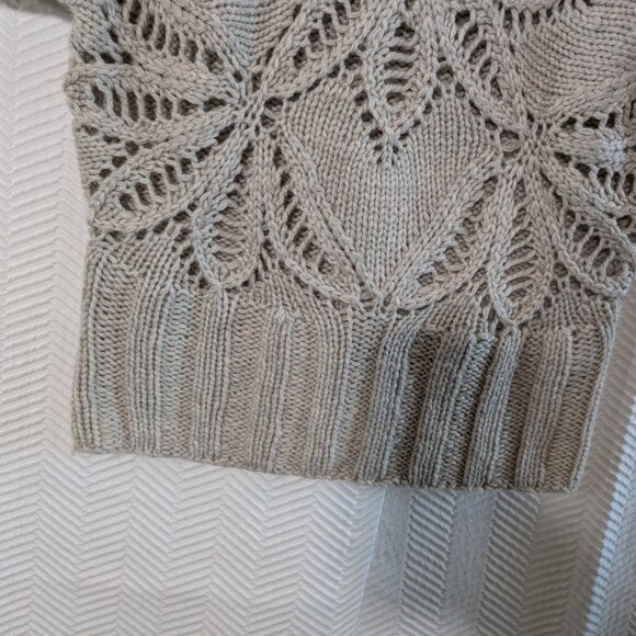 Moda International Chunky Wool Blend Sweater Crochet Turtleneck Neutral Medium - Picture 7 of 10